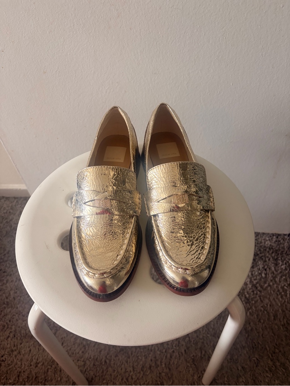 Dolce Vita Metallic Gold Crinkle Leather Loafers